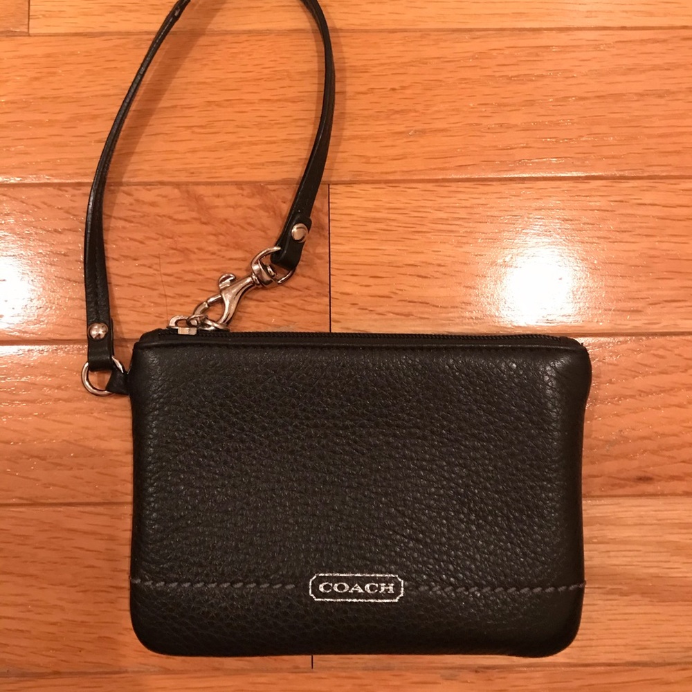 Coach Corner Black Leather  Wristlet